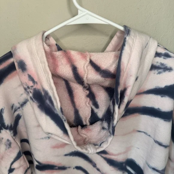 NWT OLI VIV Corey Tie Dye Quarter Zip Crop Hoodie Mauve Navy Cotton Loungewear L - Picture 11 of 15
